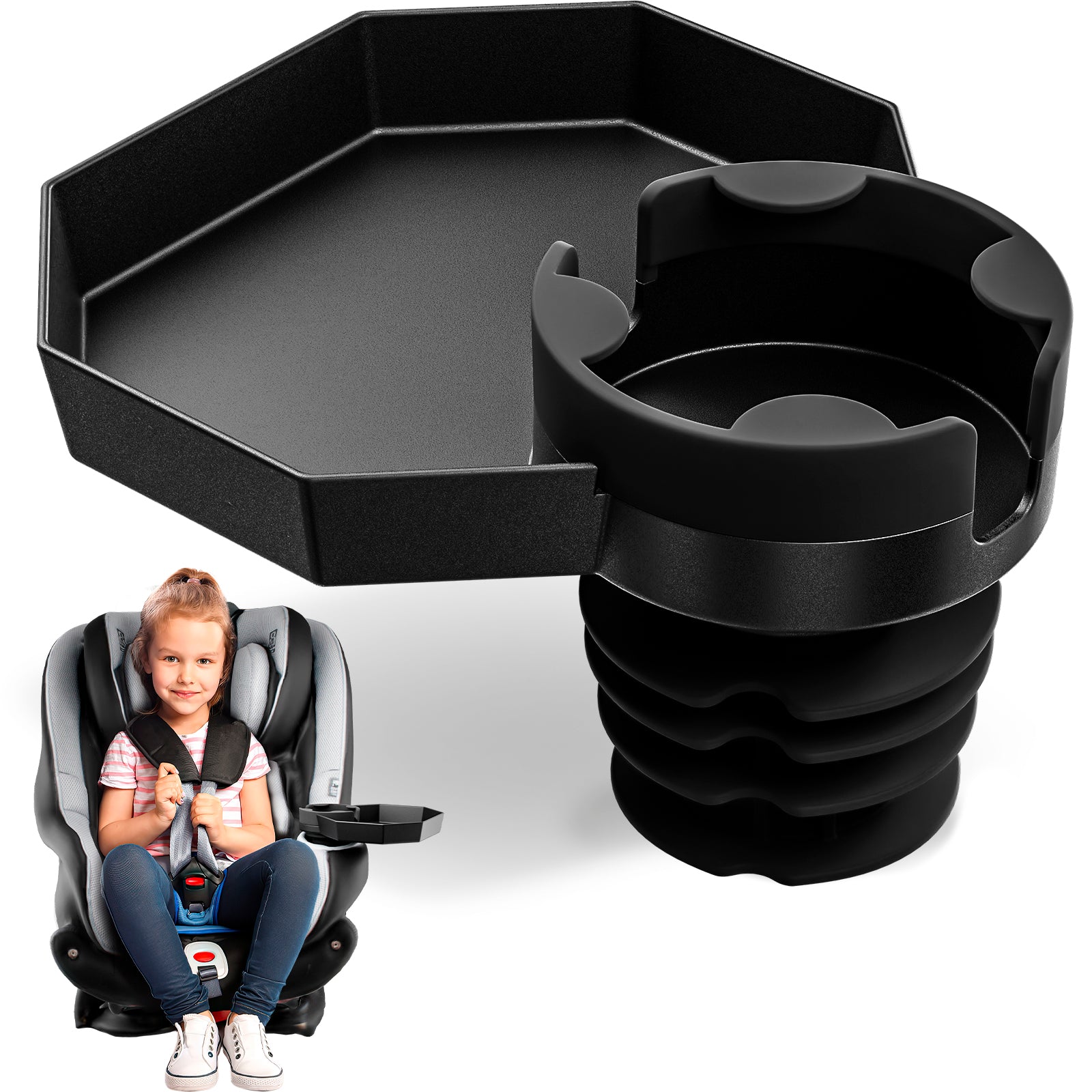 Kids Travel Tray - Car Seat Cup Holder Tray Standard Base