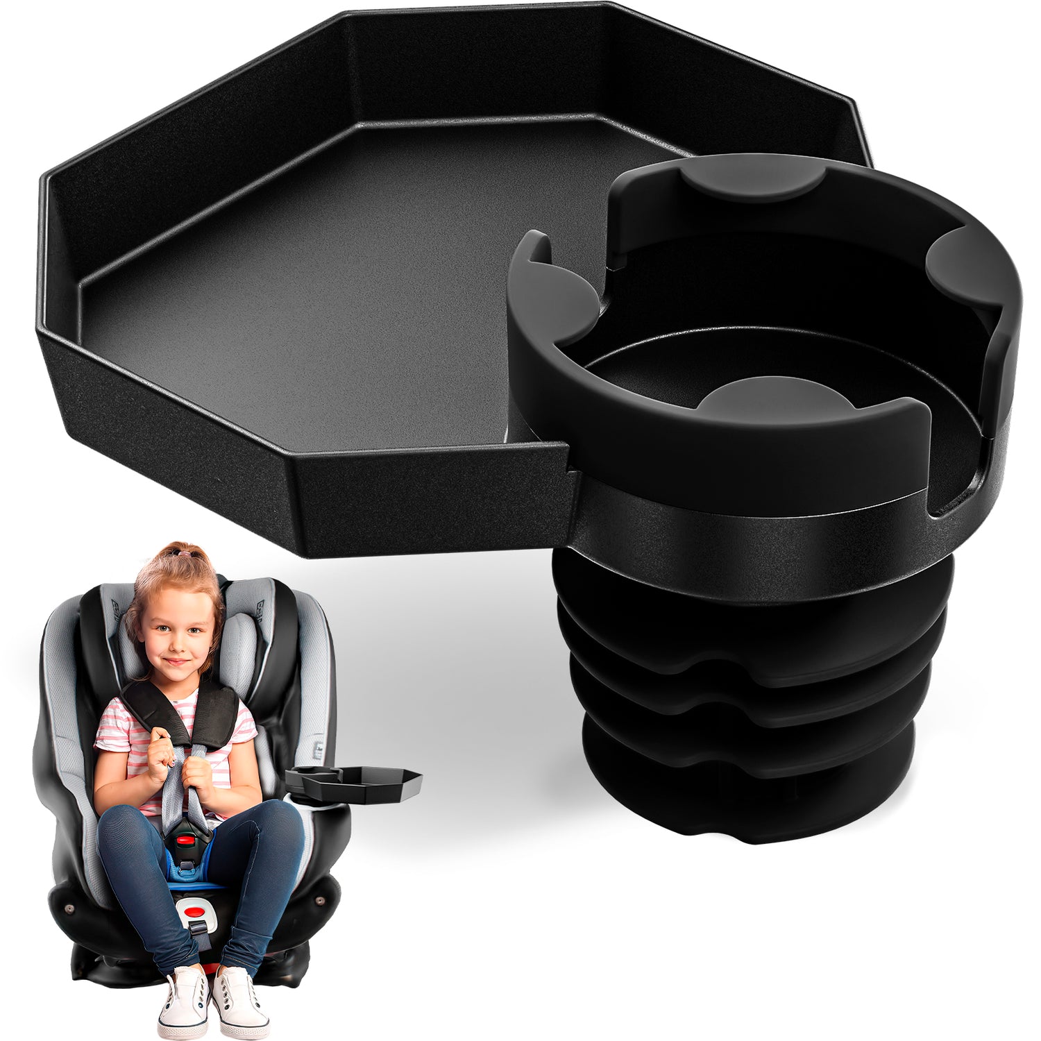 Kids Travel Tray - Car Seat Cup Holder Tray Large Base