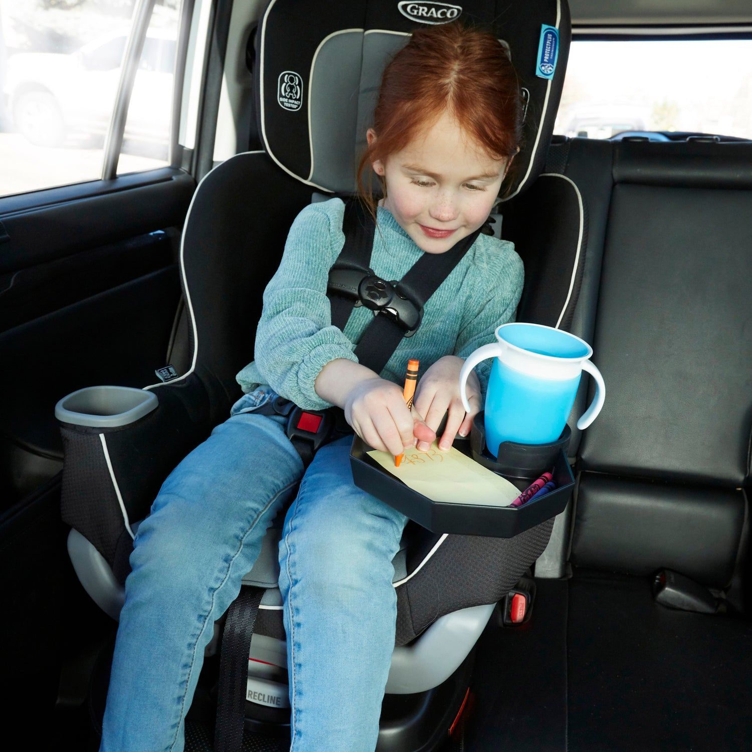 Kids Travel Tray - Car Seat Cup Holder Tray Large Base